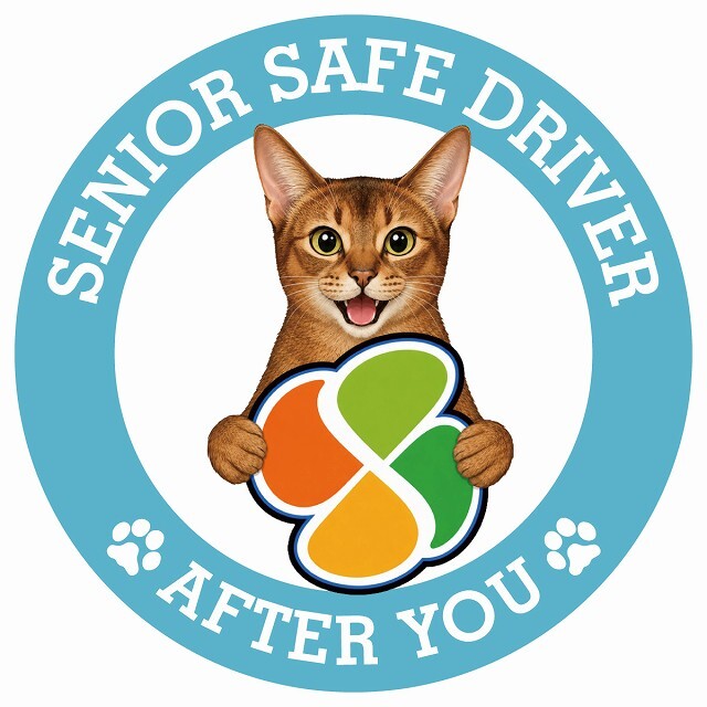 カーサイン 高齢者マーク SENIOR SAFE DRIVER アビシニアン ステッカー シール 直径13cm 肉球 日本製 車