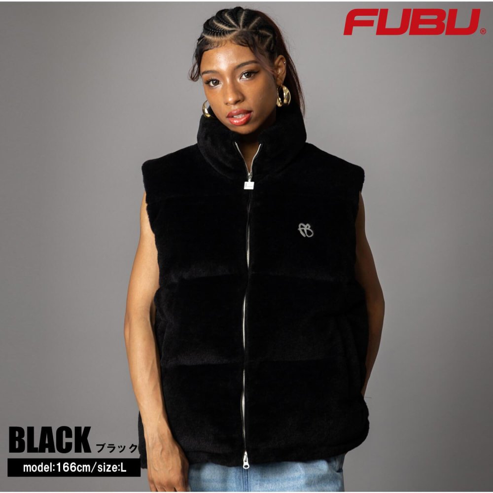 FUBU フブ 中綿ベスト メンズ フェイクファー パファー ダブルジップ エコダウン アウター ストリート あったか 防寒 保温 ヒップホップ ダンス オーバーサイズ ビッグシルエット 秋冬 M L XL XXL 大きいサイズ レディース fam-62306 2026FW karlas
