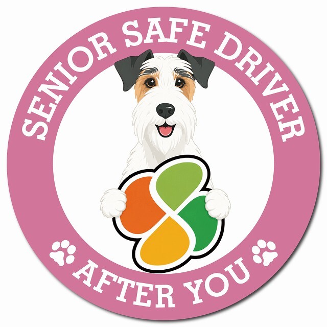 カーサイン 高齢者マーク SENIOR SAFE DRIVER ワイヤーフォックステリア マグネット 強力 直径13cm 肉球 日本製 車 ステッカー