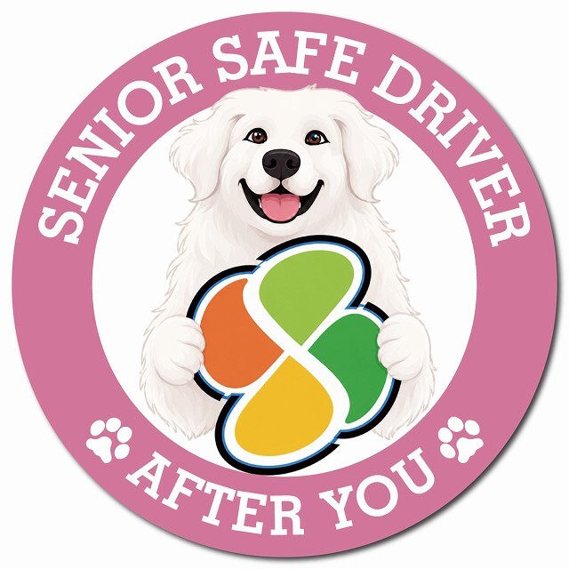 カーサイン 高齢者マーク SENIOR SAFE DRIVER グレートピレニーズ マグネット 強力 直径13cm 肉球 日本製 車 ステッカー