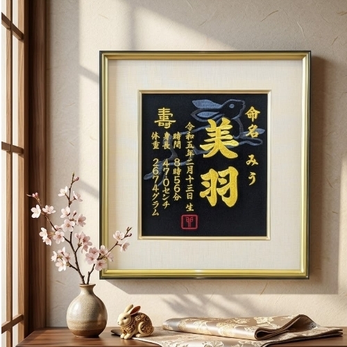 【大兎】 刺繍命名額 命名書 刺繍 出産祝い お祝い こどもの日 命名額 刺繍 額 最高級版 かっこいい 干支 命名紙 お七夜 100日 節句