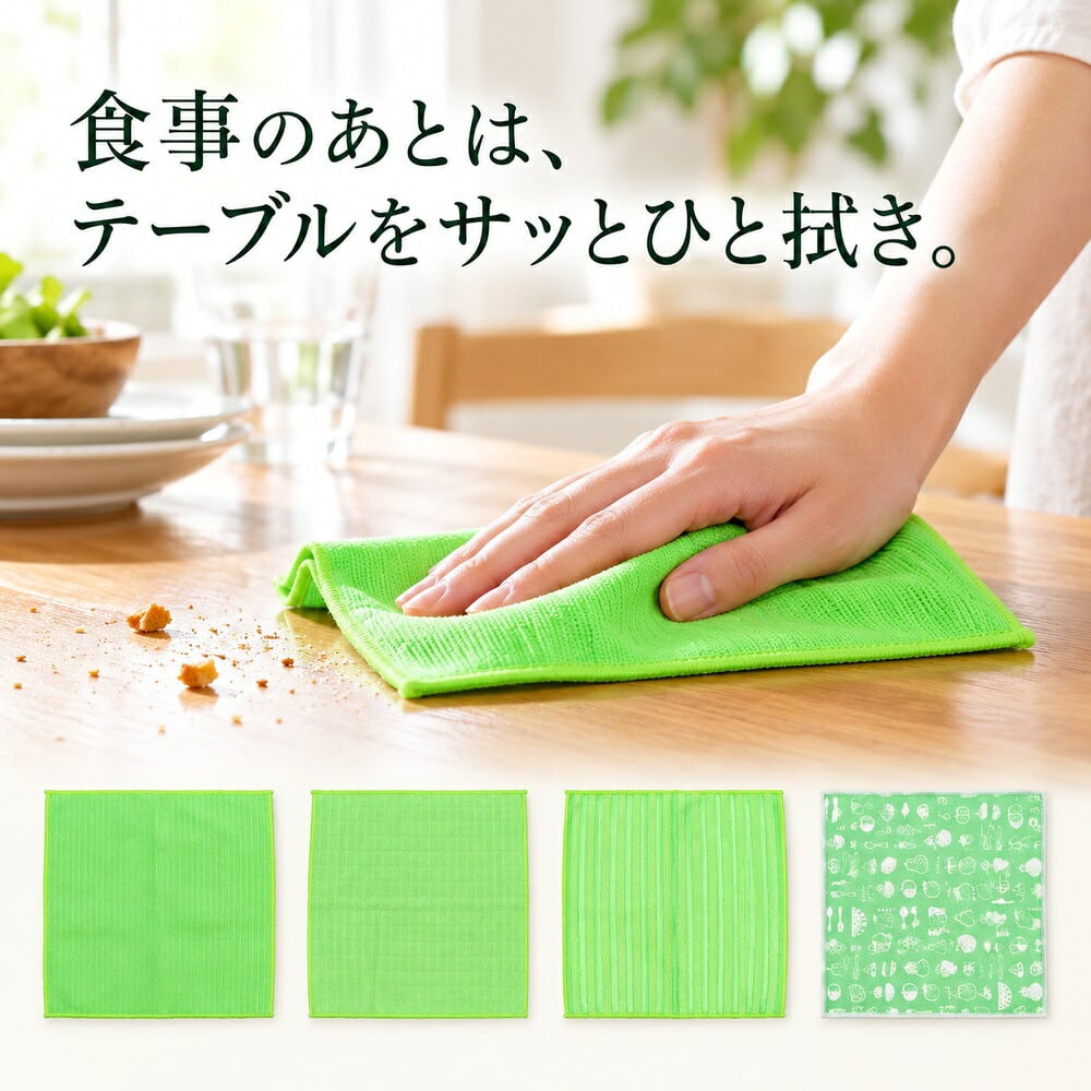 キッチンクロス 4枚セット 大判 30×30cm キッチンタオル 水切りタオル ふきん 吸水 食器拭き 台拭き おしゃれ くすみカラー グリーン まとめ買い