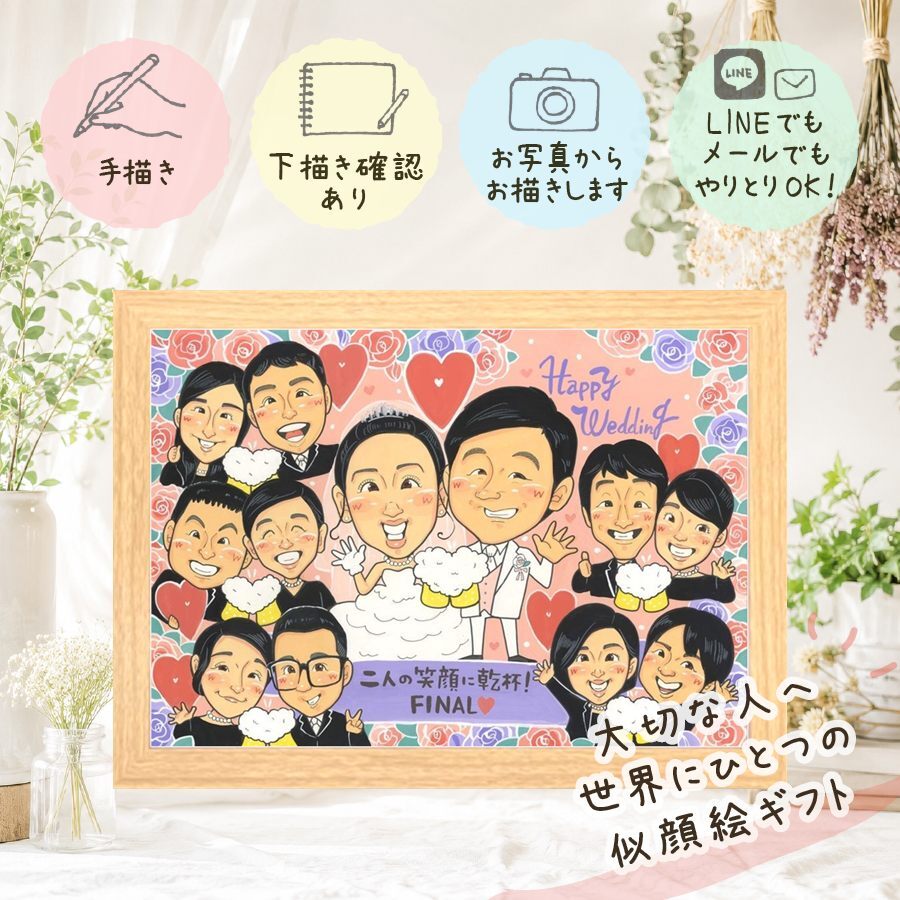 結婚式のギフトに、ご家族みんなで喜べる贈り物です。 似顔絵 サンクスボード 贈り物 ギフト プレゼント 手描き 名入れ 結婚式 サンクスボード 披露宴 感謝 お祝い 大人数 同僚 友達 新郎新婦 職場 名入れ 下書き確認 修正無料 サプライズ 喜ばれる 親孝行 似てる サンクスボード 宝物 入籍 婚礼 新郎新婦ギフト お祝いの品 記念日 傘寿祝い 卒寿祝い 初任給 大量注文 同窓会 米寿祝い