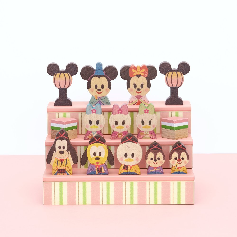雛人形 KIDEA キディア ディズニー Disney おひなさま お雛様 ひな人形 ひな飾り 3段飾り 三人官女 五人囃子 積み木 つみき 木製 コンパクト おしゃれ かわいい ミッキー ミニー ドナルド 初節句 ひな祭り ひなまつり 桃の節句 お祝い 女の子 孫 ギフト プレゼント