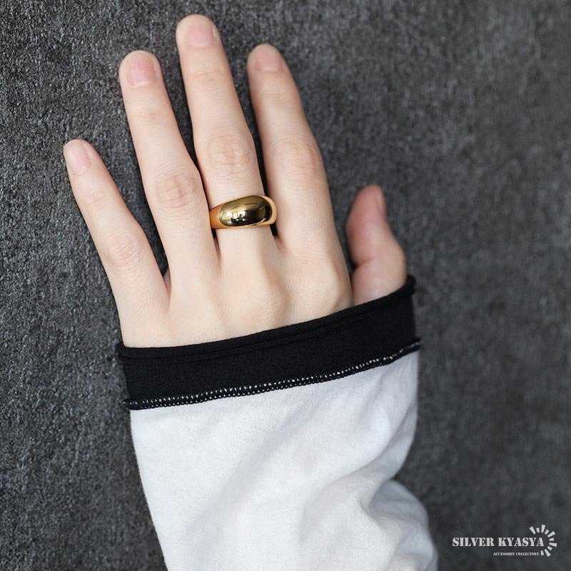 ステンレス 甲丸リング まるい ワイドリング ごつめ シンプル つやつや ゴールド シルバー 指輪 重厚感 太め 大きめ 存在感 メタル お洒落 鏡面 ラウンド プチプラ レディース 女性 金属アレルギー対応
