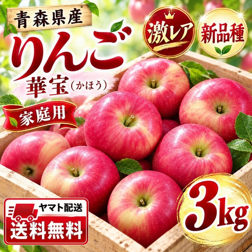 【新品種・希少】青森県産　りんご　家庭用　華宝（かほう）　大玉　5kg　12～20玉　送料無料！