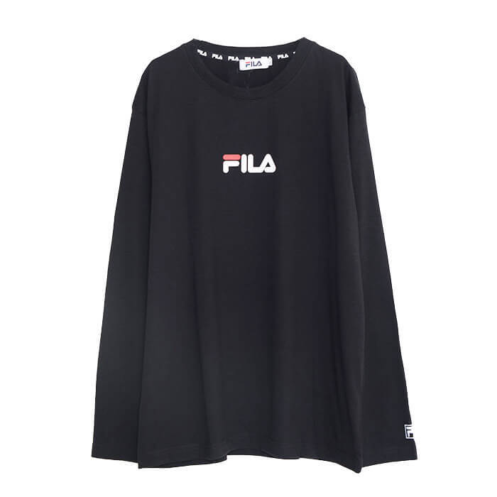  FILA フィラ Tシャツ メンズ 長袖 クルーネック 丸首 カットソー ロンT ブランド ロゴ プリント 無地 シンプル 綿混 おしゃれ  ゆったり 大きいサイズ  M L LL 3L 黒 白 紺 中学生 高校生 karlas