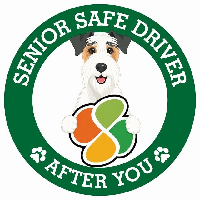 カーサイン 高齢者マーク SENIOR SAFE DRIVER ワイヤーフォックステリア ステッカー シール 直径13cm 肉球 日本製 車