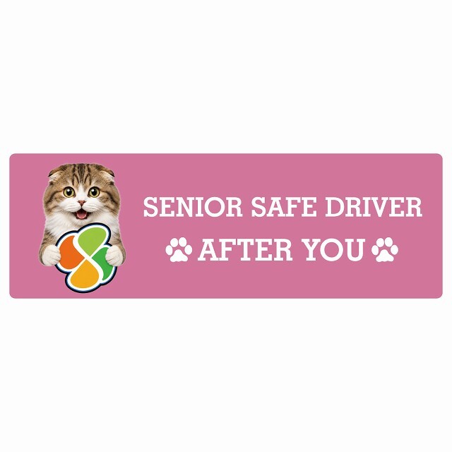 カーサイン 高齢者マーク SENIOR SAFE DRIVER ハイランドフォールド ステッカー シール 長方形 15x5cm 肉球 日本製 車