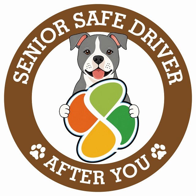 カーサイン 高齢者マーク SENIOR SAFE DRIVER アメリカンスタッフォードシャーテリア ステッカー シール 直径13cm 肉球 日本製 車