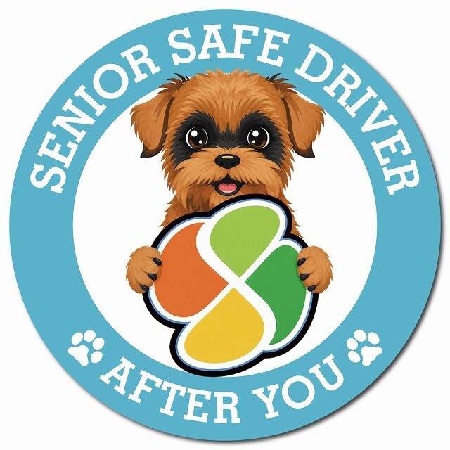 カーサイン 高齢者マーク SENIOR SAFE DRIVER ブリュッセルグリフォン マグネット 強力 直径13cm 肉球 日本製 車 ステッカー