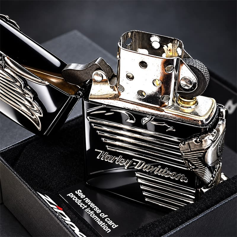 ZIPPO ハーレーダビッドソン ジッポ ライター イオンブラック＆ニッケルサテン 3面メタル 国内限定モデル 両面加工 黒銀 かっこいい おしゃれ メンズ ギフト プレゼント