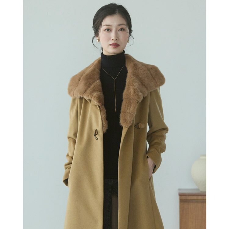 カシミヤ 100％ ロング コート ミンク襟 内モンゴル産 レディース ロングコート 秋 冬 着丈110cm キャメル ロング丈 高級 上質 30代 40代 50代 母 ギフト プレゼント 6F (02000104r)