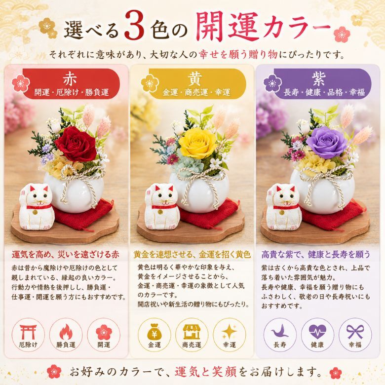和風招き猫 プリザーブドフラワー ／花 フラワーアレンジメント 置物 招き猫と花の和風アレンジ 開運 縁起物 猫 ねこ ギフト プレゼント 誕生日 母の日 敬老の日 お祝い インテリア　ちりめん細工 新築祝い 開店祝い 金運 長寿