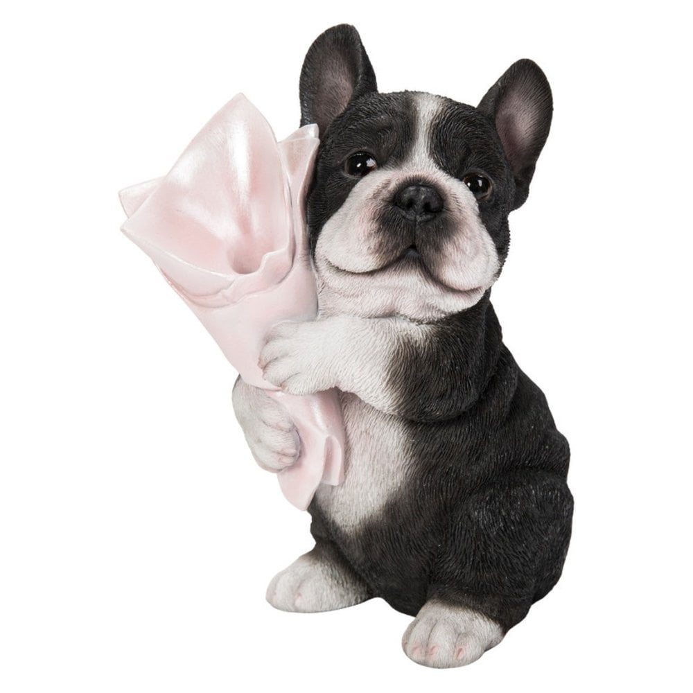 置物 woobia ウービア 犬 フレブル ブーケを持つ黒白フレンチブルドッグ 一輪挿し 高さ19cm 花器 パイド リアル 本物そっくり イギリス生まれ 職人手彩色 縁起物 戌年 玄関 インテリア 新築祝い 引っ越し祝い 開店祝い 出産祝い 誕生日 お祝い ギフト プレゼント 犬好き