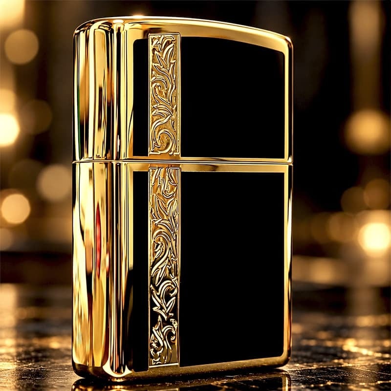 ZIPPO ライター シンプル アラベスク ライン入り ロゴ 金 両面加工 ジッポ ゴールド ブラック かっこいい メンズ プレゼント ギフト