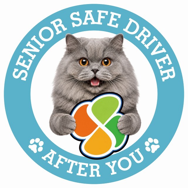 カーサイン 高齢者マーク SENIOR SAFE DRIVER ブリティッシュロングヘア ステッカー シール 直径13cm 肉球 日本製 車