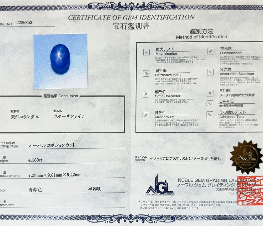ブルースターサファイア 4.180ct ルース 宝石 裸石 サファイア スター ブルー 紫 スターサファイア ブルーサファイア ジュエリー オリジナル 制作 コレクション 誕生石 9月 記念 お守り 誕生日