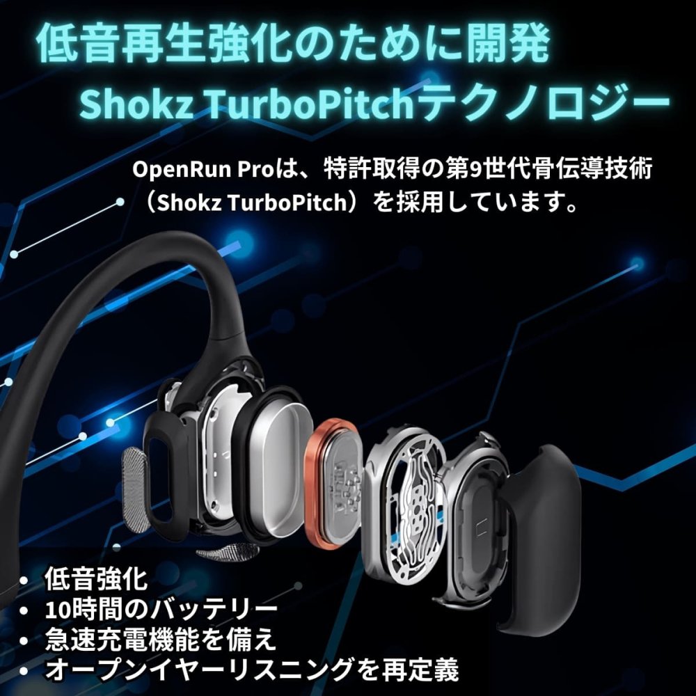 Shokz (ショックス) OpenRun Pro Black 完全ワイヤレス骨伝導イヤフォン ブラック SKZ-EP-000007 軽量 深みのある低音を体験 実用的 プレゼント