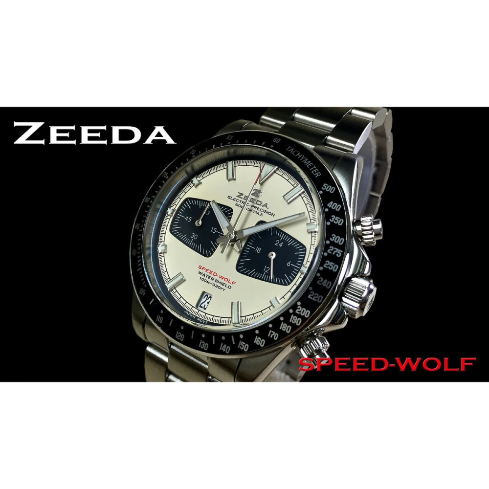 ジーダ ZEEDA スピードウルフ SPEED-WOLF VINTAGE WHITE 腕時計 メンズ メカニカルクォーツ クロノグラフ SPW-VWH