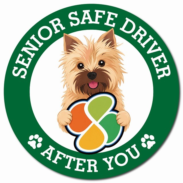 カーサイン 高齢者マーク SENIOR SAFE DRIVER ノーリッチテリア マグネット 強力 直径13cm 肉球 日本製 車 ステッカー