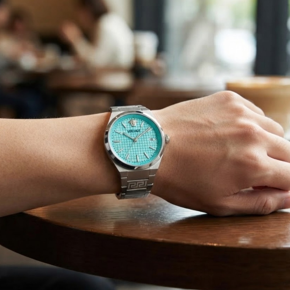 ヴェルサーチェ 腕時計 メンズ レディース ターコイズブルー アイスブルー シルバー 38mm VERSACE V-ORIAL ヴイ オーリア スイス製 ブランド腕時計 おしゃれ プレゼント ギフト 卒業 入学 お祝い