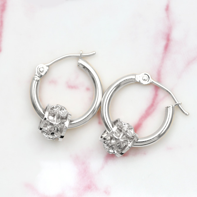 ハワイアンジュエリー フープピアス ピアス ホワイトゴールド ピアス 外径15mm クロッシングピアス プルメリア 透かし バレル 樽 ゴールド 揺れる 片耳(1個)購入可 K14ホワイトゴールド 14K 20G ゲージ BY THE SEA バイザシー プレゼント ハロウィン 【品番：GE221W】