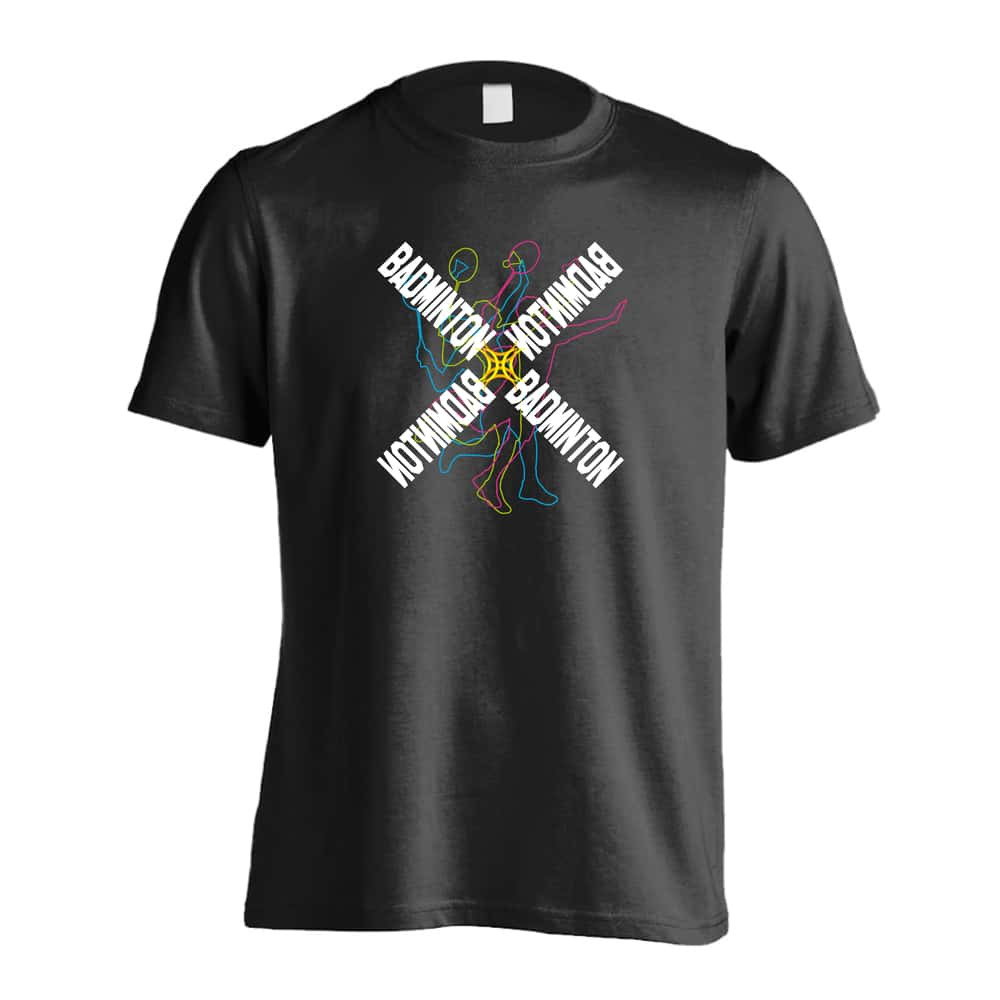 バドミントン Tシャツ 半袖 メンズ ウェア レディース 練習着 ジュニア ドライ おもしろ tシャツ 速乾 名入れ スポーツ 女子 男子 チーム おしゃれ 文字入れ 「ネオンスタイルのクロスBADMINTON」 アートワークスコウベ 【送料無料】