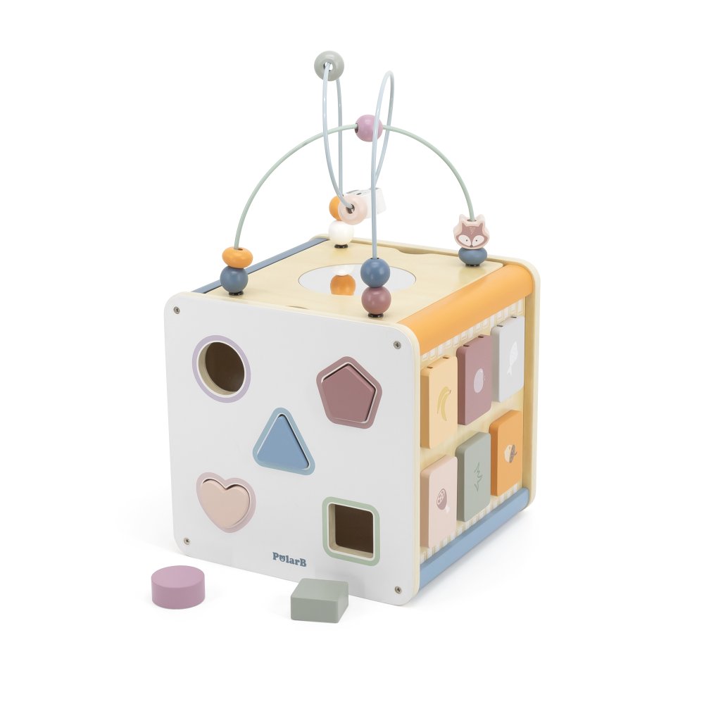 誕生日プレゼント PolarB ポーラービー 8in1 アクティビティボックス アクティビティキューブ 木製 木のおもちゃ 知育玩具 型はめ 鉄琴 ビーズコースター 観覧車 黒板 おもちゃ箱 収納 北欧 くすみカラー おしゃれ 1歳半 18カ月 2歳 3歳 男の子 女の子 お祝い ギフト
