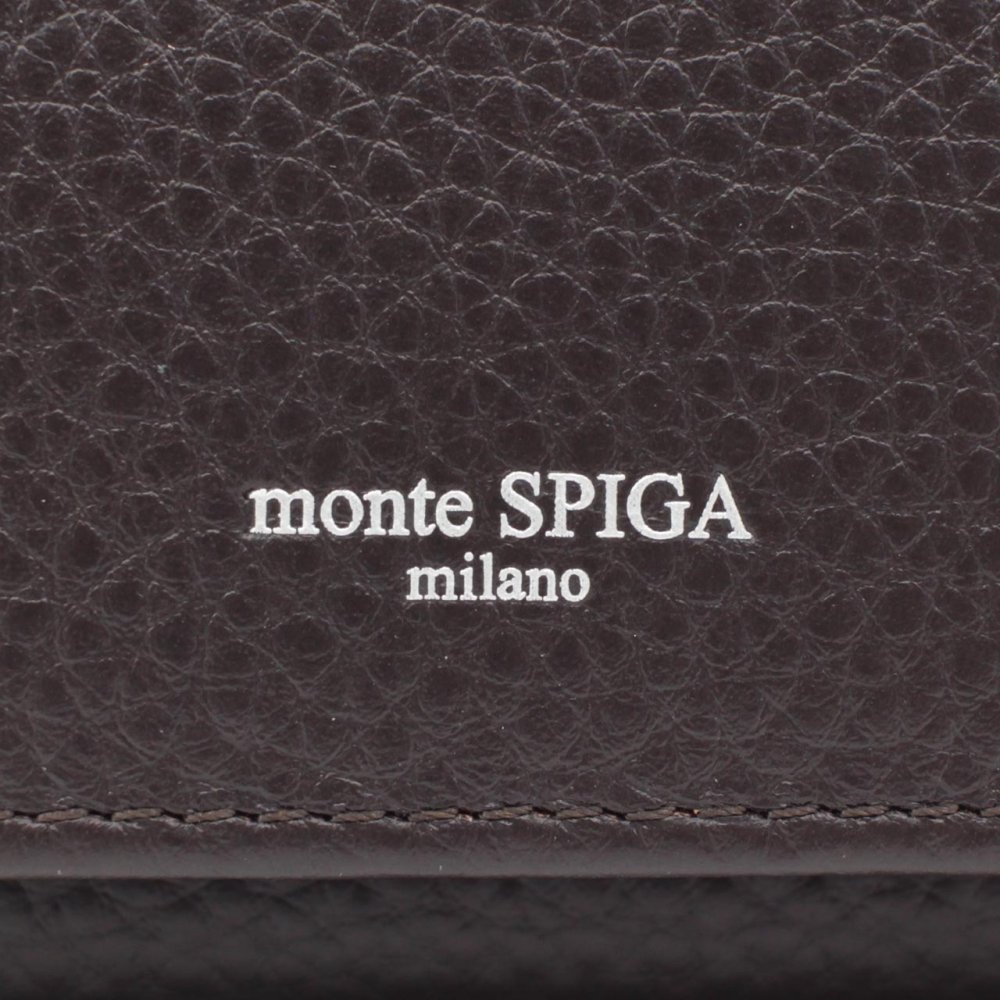 モンテスピガ　monte SPIGA　コンパクト財布　MOSMSP301DBR　ダークブラウン　濃茶　シュリンクレザー　牛革　三つ折り財布　トライフォード ウォレット