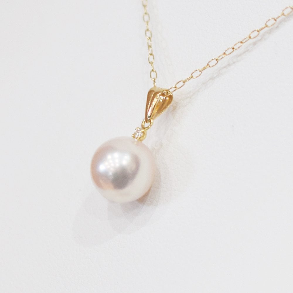 ［pearl615］8mm - 8.5mm ホワイトピンク ペンダント ダイヤモンド付 あこや真珠 0.01ct