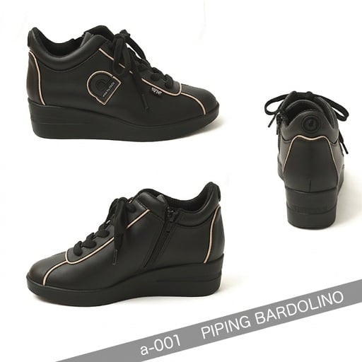 ルコライン 靴 アージレ バイ ルコライン スニーカー agile-001BK PIPING BARDOLINO 本革 ブラック 革 サイドファスナー付 agile by RUCO LINE レディース