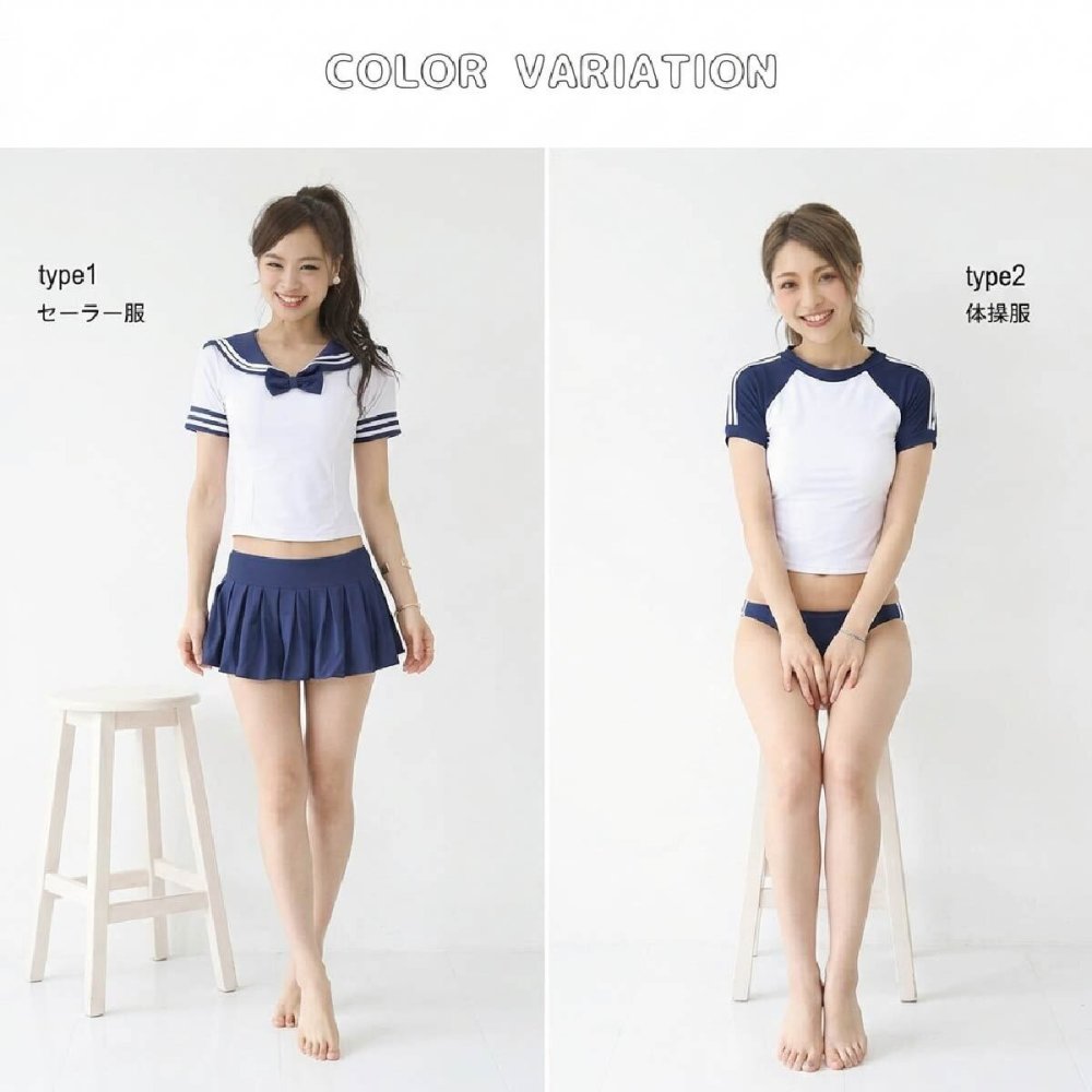 選べる2タイプ 水着素材 コスプレ レディース PixyParty セーラー服 体操服 ブルマ風 セパレート水着 タンキニ セット パッド入り S M L ネイビー ホワイト かわいい セクシー コスプレ水着 スクール水着風 体操着 撮影会 個撮 イベント ハロウィン 仮装 衣装 コスチューム