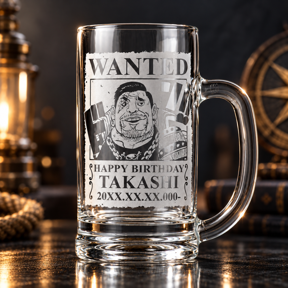 【海賊風 似顔絵彫刻 名入れ】ビールジョッキ 500ml 写真から手描き オリジナルデザイン 誕生日プレゼント 父の日 還暦祝い 退職祝い 結婚祝い ギフト
