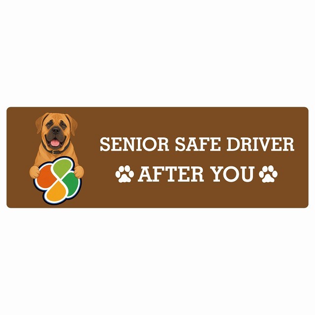カーサイン 高齢者マーク SENIOR SAFE DRIVER 土佐犬 ステッカー シール 長方形 15x5cm 肉球 日本製 車