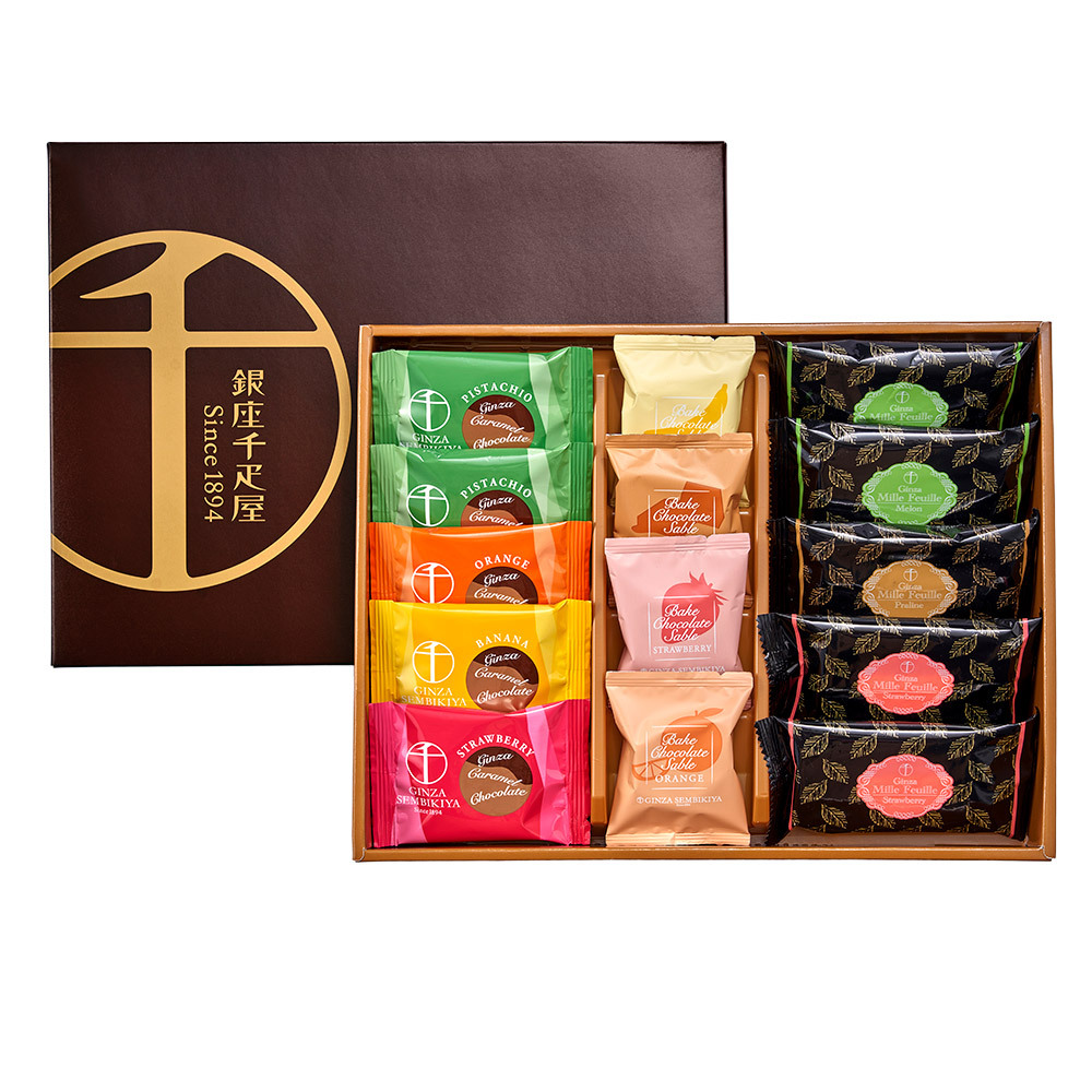 お歳暮 冬ギフト 銀座千疋屋 銀座ショコラセレクション 焼き菓子 詰め合わせ ギフト スイーツ 洋菓子 高級 ブランド チョコレート サブレ ミルフィーユ キャラメル クッキー お菓子 贈答品 贈り物 手土産 御歳暮