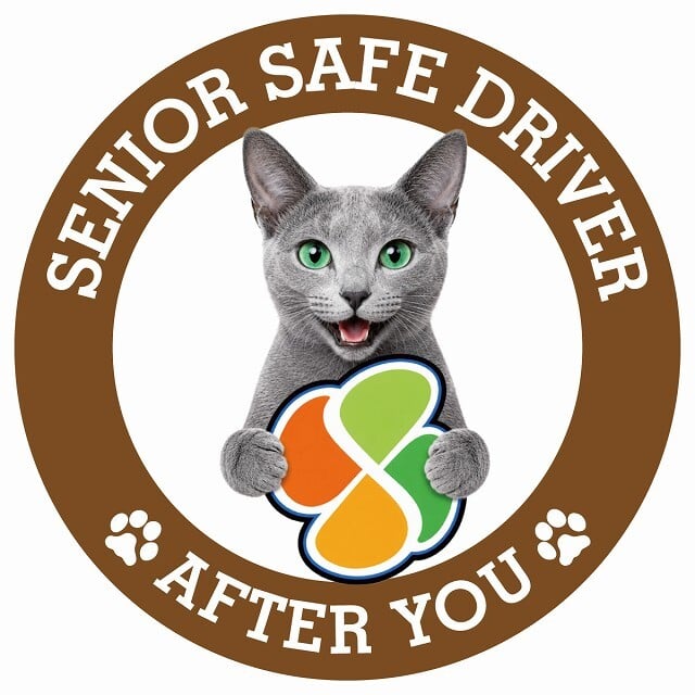カーサイン 高齢者マーク SENIOR SAFE DRIVER ロシアンブルー ステッカー シール 直径13cm 肉球 日本製 車