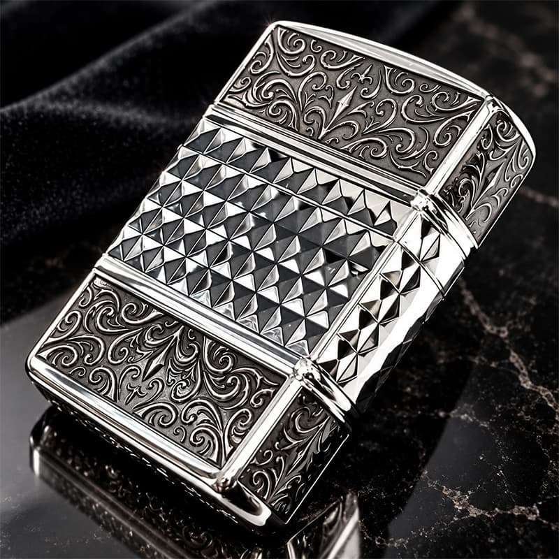 ZIPPO アーマー カスタムライン 中世模様 ジッポ ライター 3面加工 細密彫刻 アラベスク 銀 いぶし仕上げ シルバー かっこいい 重厚 高級 おしゃれ メンズ ギフト プレゼント