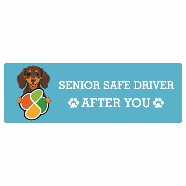 カーサイン 高齢者マーク SENIOR SAFE DRIVER ミニチュアダックスフンド ステッカー シール 長方形 15x5cm 肉球 日本製 車