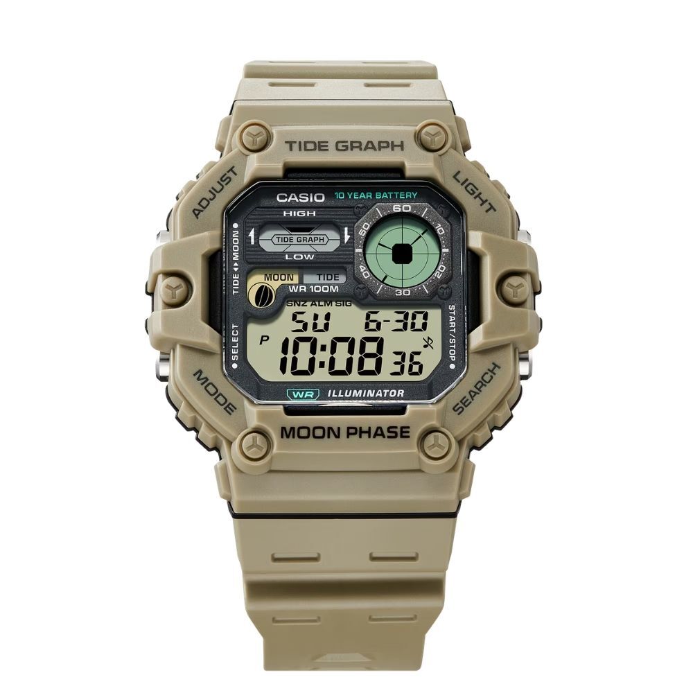 箱なし カシオ 腕時計 メンズ CASIO ベージュ デジタル 100m防水 10年電池 タイドグラフ ムーンデータ 月齢 潮汐 アウトドア スポーツ 海外モデル 逆輸入 誕生日 プレゼント ギフト 成人 卒業 入学