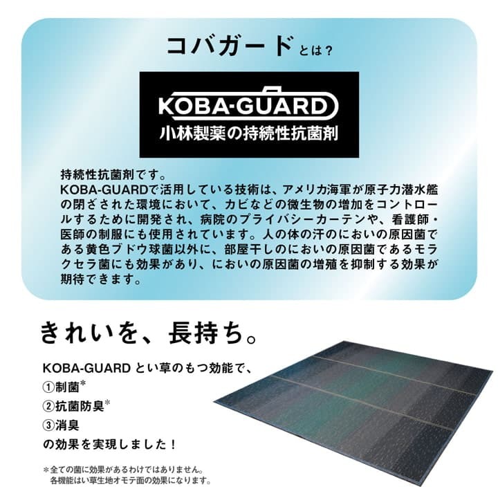 夏ラグ 夏用カーペット ラグ マット 小林製薬 持続性抗菌剤 KOBA-GUARD 制菌 抗菌防臭 滑り止め ウレタン 不織布 夏 い草 グラデーション 約60×180cm
