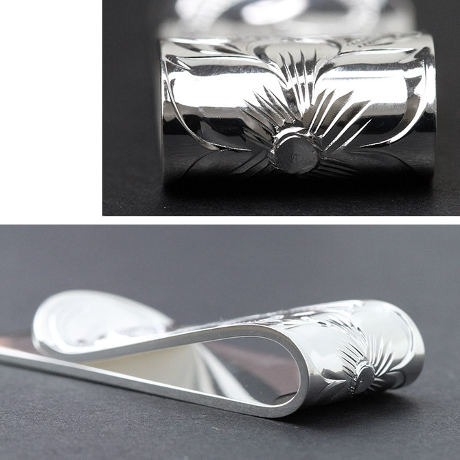 マネークリップ 幅18mm 名入れ 刻印 無料 誕生石入れ可 シルバー925 札ばさみ ハワイアンジュエリー スクロール柄 シンプル スマート会計 札入れ ブランド メンズ レディース 誕生日 プレゼント ハロウィン 【品番：SMCM106】