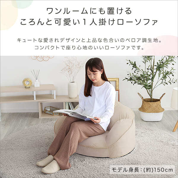 ソファ 座椅子 大人かわいい ロー 1人掛け ベロア生地 コンパクト 1人暮らし 子ども部屋 女子 かわいい ピンク アイボリー グリーン グレー ベージュ もこもこ 上品 おしゃれ 高級感 日本製 Chammy -チャミー-