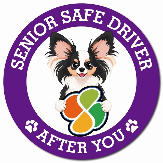 カーサイン 高齢者マーク SENIOR SAFE DRIVER パピヨン マグネット 強力 直径13cm 肉球 日本製 車 ステッカー