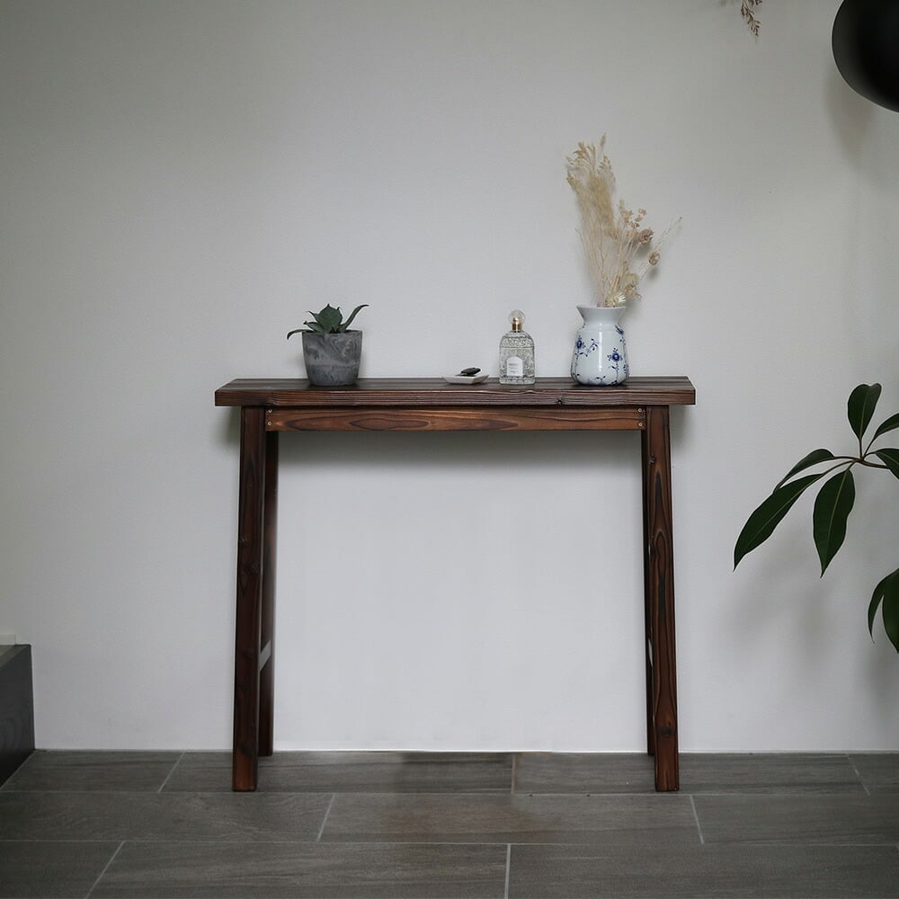 サイドテーブル 焼杉スツール風スタンド 大サイズ YT-8068Y 幅80 コンソールテーブル テーブル スタンド プランター 花台 台 木製 ウッド おしゃれ 玄関 室内 リビング イ 伝統美が叶える凛とした佇まい 木目 机 新築祝い 引越し祝い