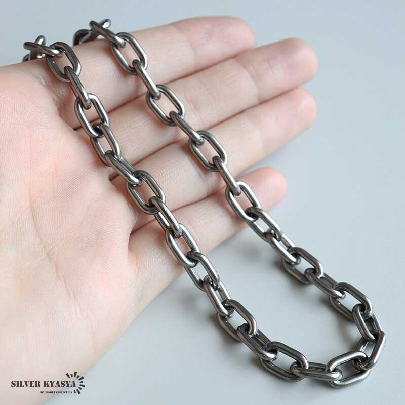 チタン製 軽い あずきチェーンネックレス 長小豆 マンテルネックレス チタンネックレス 幅7mm シルバー 燻し風加工 つけっぱなし メンズ 男性 金属アレルギー対応
