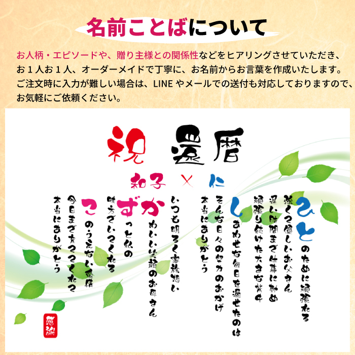 金婚式 ポエム 名前アート 筆文字 ギフト【名前ことば 2名様】M 銀婚式 ダイヤモンド婚 ルビー婚 真珠婚 還暦 古希 喜寿 傘寿 米寿 卒寿 祝い プレゼント 詩 感謝状 名入れ メッセージ 贈り物 お祝い 記念品 男性 女性 父 母 敬老の日 誕生日