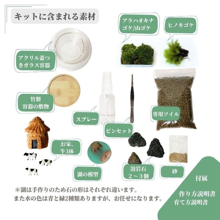 テラリウムキット 【湖がある牧場】 コケテラリウム おしゃれ 贈り物 ガラスボウル コケインテリア 母の日ギフト 手作りキット 創作キット 苔インテリア 苔リウム コケリウム 作成キット お誕生日 おうち時間 ステイホーム 敬老の日 ワークショップ 父の日 イベント
