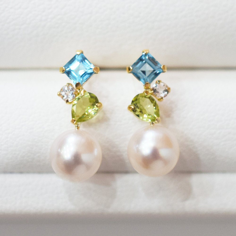 ［pearl617］ 6mm - 6.5mm ホワイトピンク 半貴石 ピアス あこや真珠