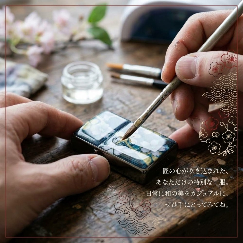 職人の手作り！和柄ペアzippo『帆』名入れ 送料無料 和風 桜 工芸 ハンドメイド ジッポ ライター 喫煙具 電子タバコ アイコス イルマ ギフト プレゼント